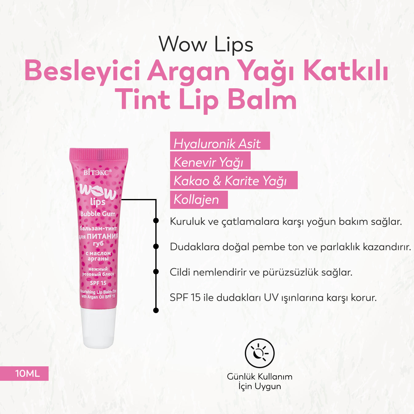 Vitex Wow Lips Besleyici Argan Yağı Katkılı Tint Lip Balm (10 ml)