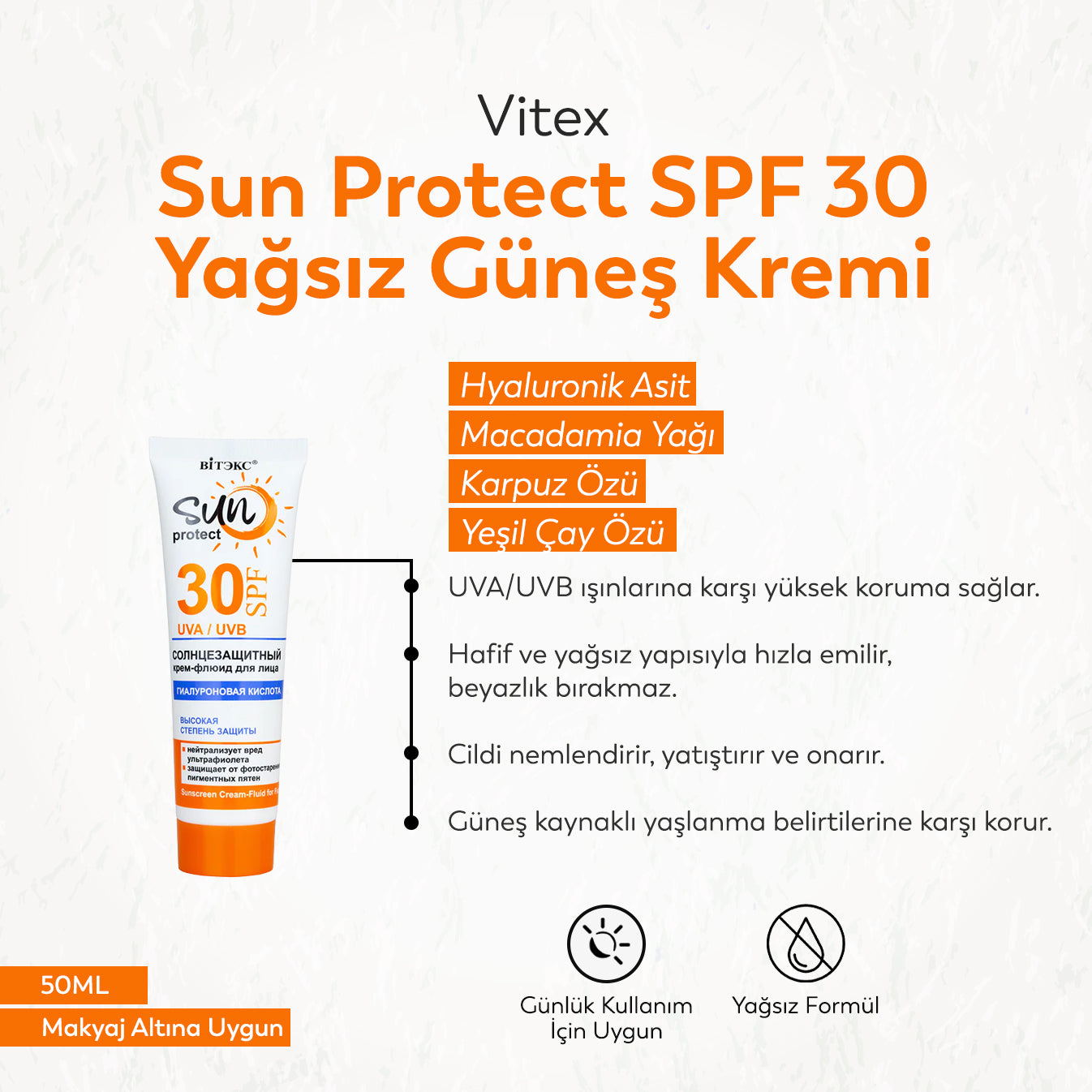 Vitex - Sun Protect SPF30 Yağsız Güneş Kremi (50 ml)