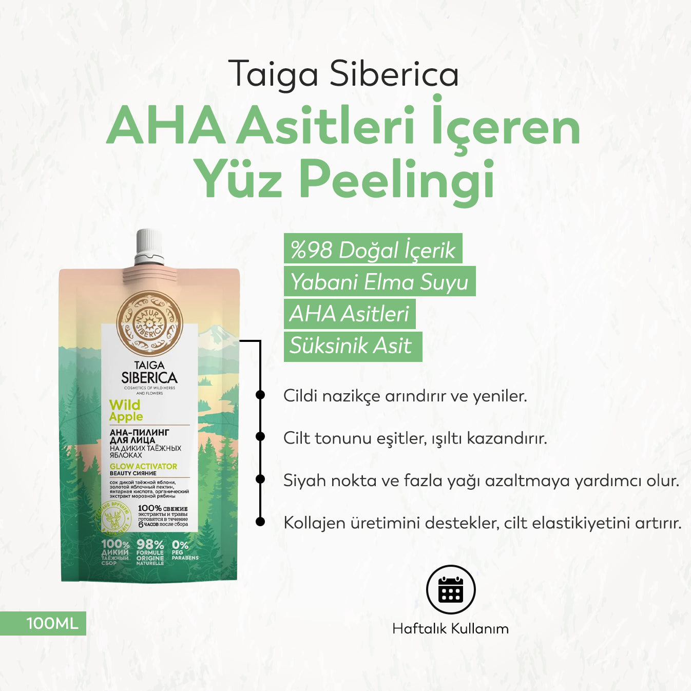 Taiga Siberica Yabani Elma AHA Asitleri İçeren Yüz Peelingi