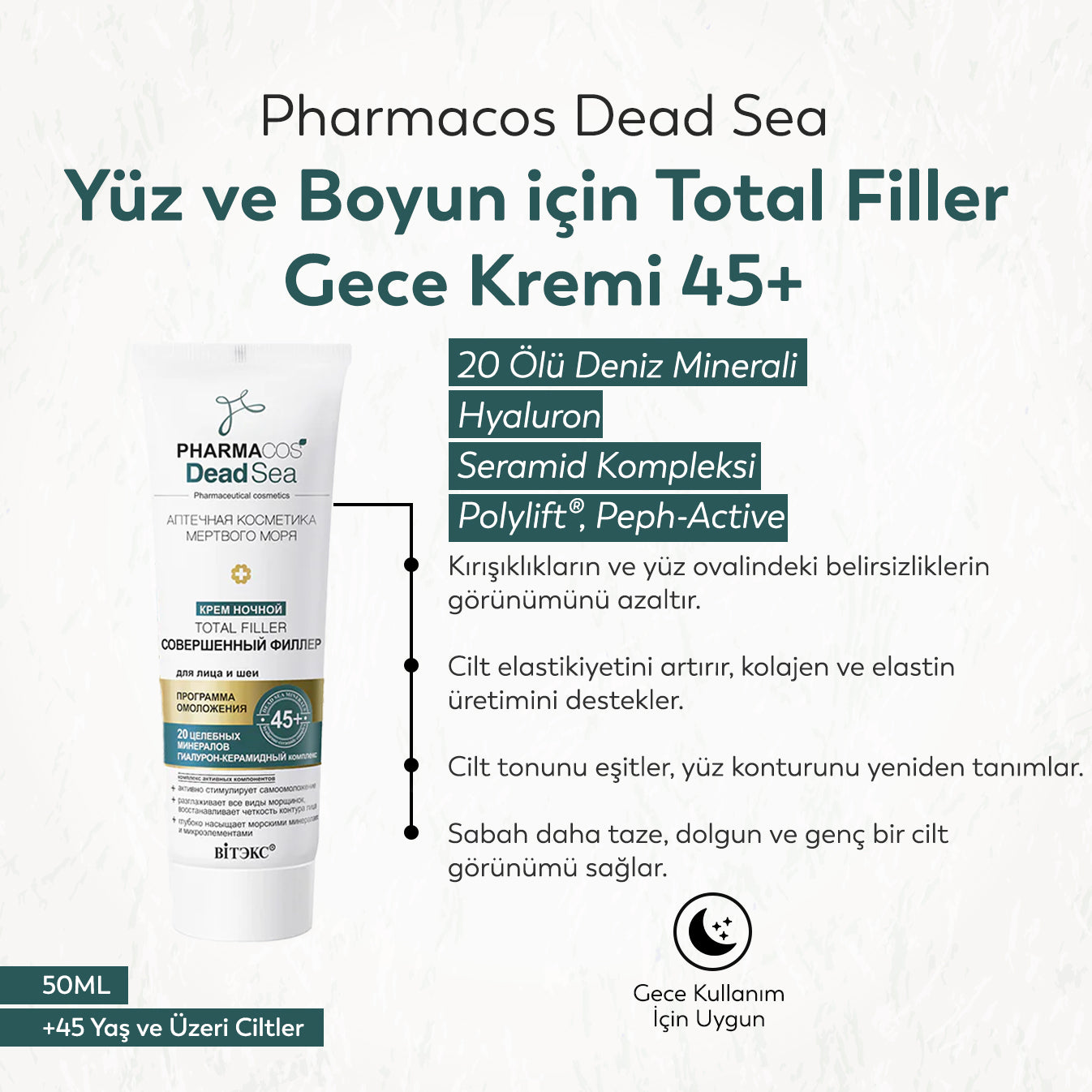 Vitex Pharmacos Dead Sea Yüz Ve Boyun Için Total Filler Gece Kremi 45+ (50 ml)
