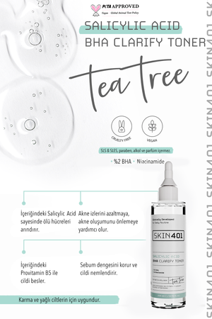 Skin401 %2 Salisilik Asit BHA Arındırıcı, Gözenek Sıkılaştırıcı Siyah Nokta Karşıtı Tonik 200ml | mialoom