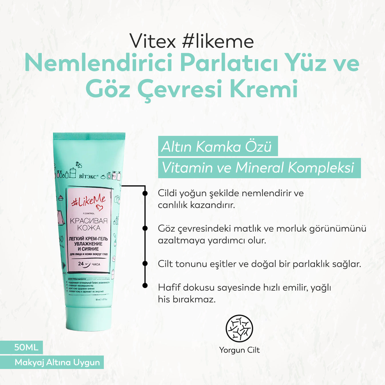 Vitex #likeme Nemlendirici Parlatıcı Yüz ve Göz Çevresi Kremi (50 ml)