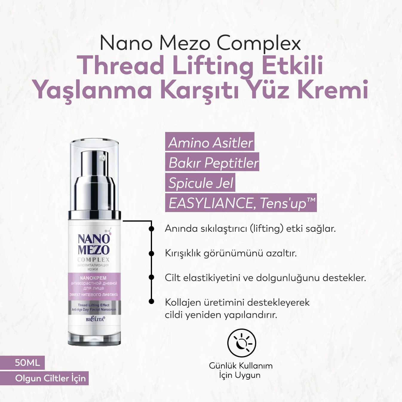 Nano Mezo Complex Thread Lifting Etkili Yaşlanma Karşıtı Yüz Kremi (50 ml)