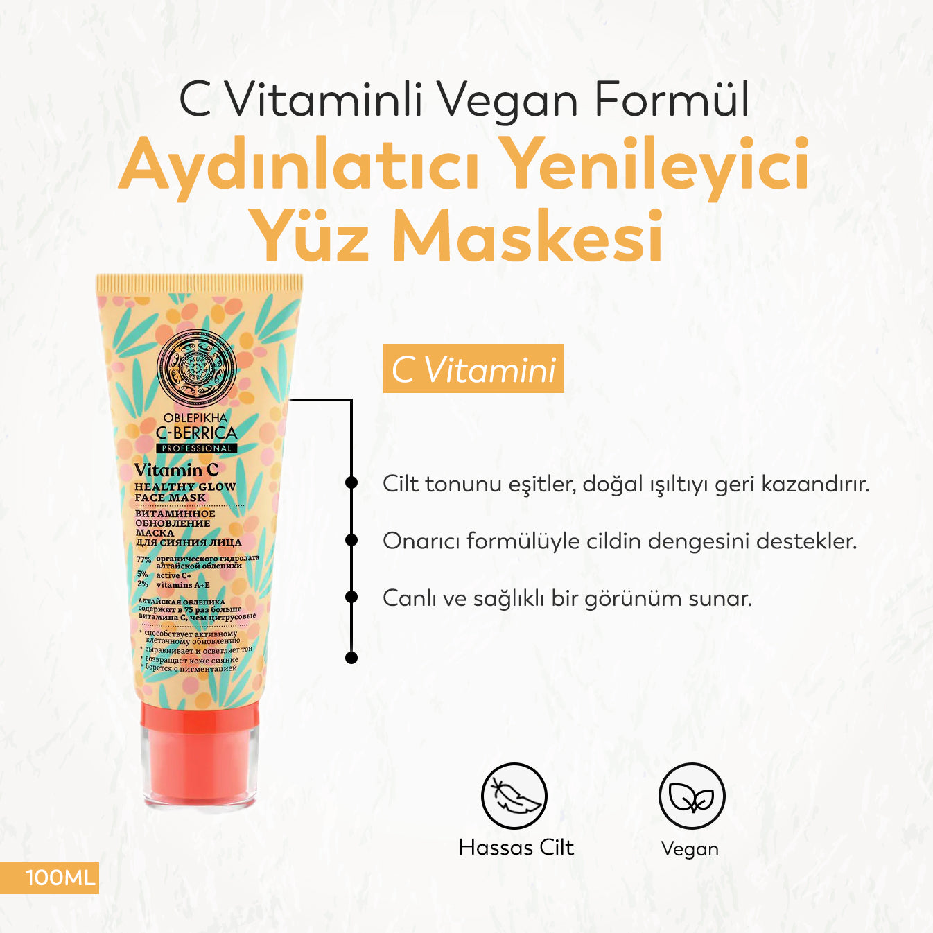 C Vitaminli Aydınlatıcı Yenileyici Vegan Yüz Maskesi (100 ml)