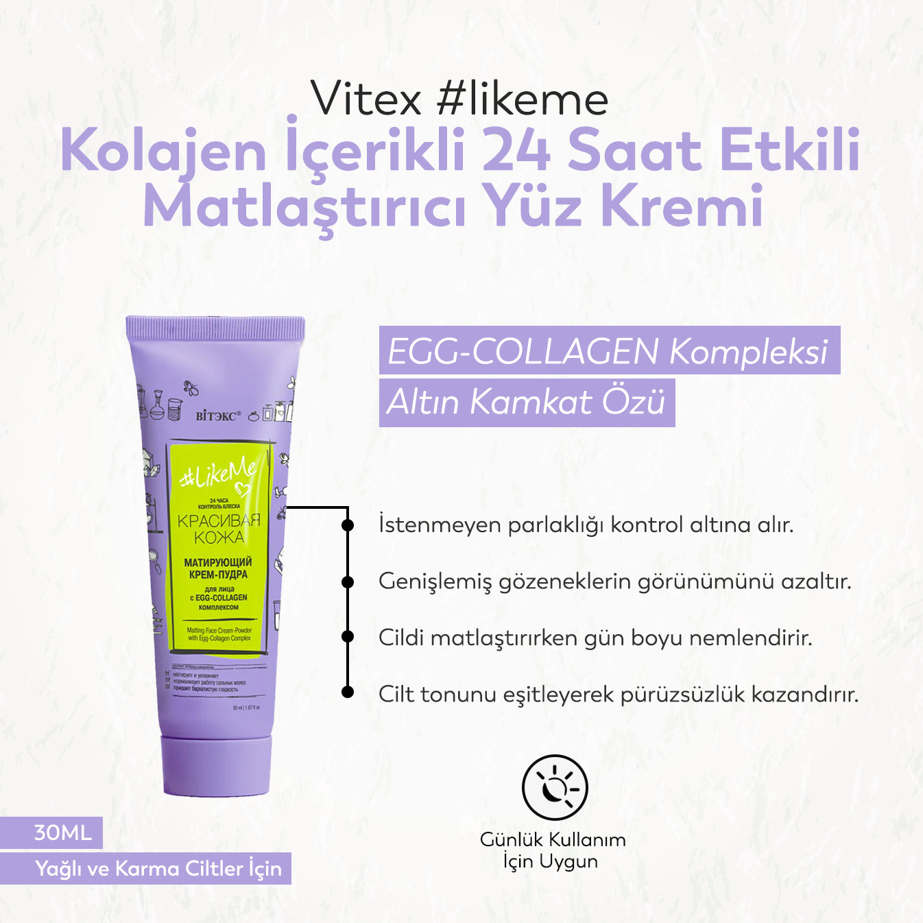 Vitex #likeme Kolajen Içerikli 24 Saat Etkili Matlaştırıcı Yüz Kremi (50 ml)