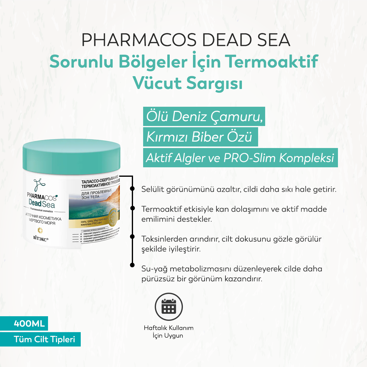 PHARMACOS DEAD SEA Sorunlu Bölgeler İçin Termoaktif Vücut Sargısı (400 ml)