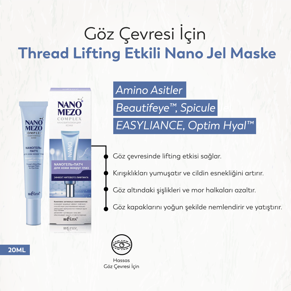 Nano Mezo Complex Göz Çevresi Için Thread Lifting Etkili Nano Jel Maske (20 ml)