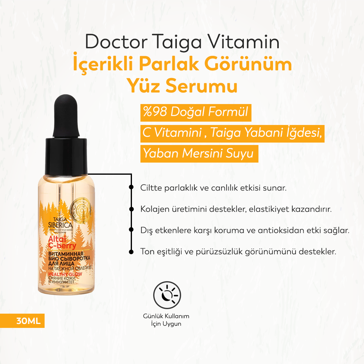 Doctor Taiga %98 Doğal Formül Vitamin İçerikli Parlak Görünüm Yüz Serumu