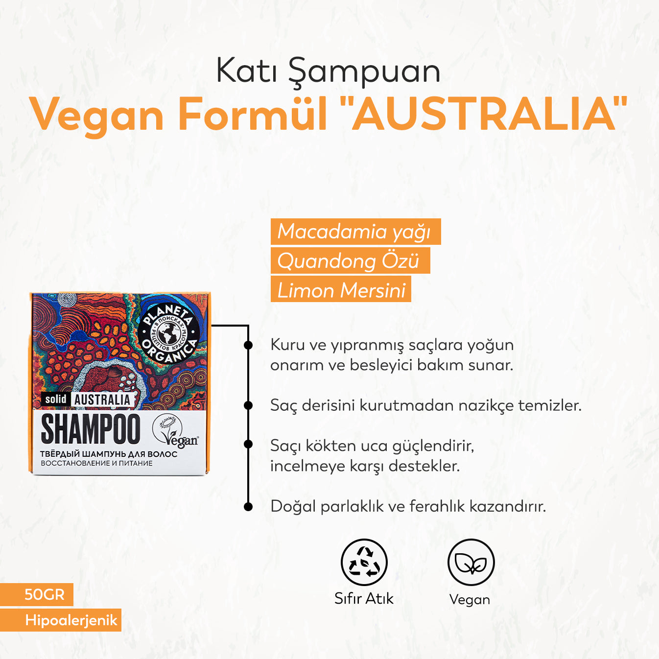 Planeta Organica Solid - Katı Şampuan Vegan Formül "AUSTRALIA" (50 gr)