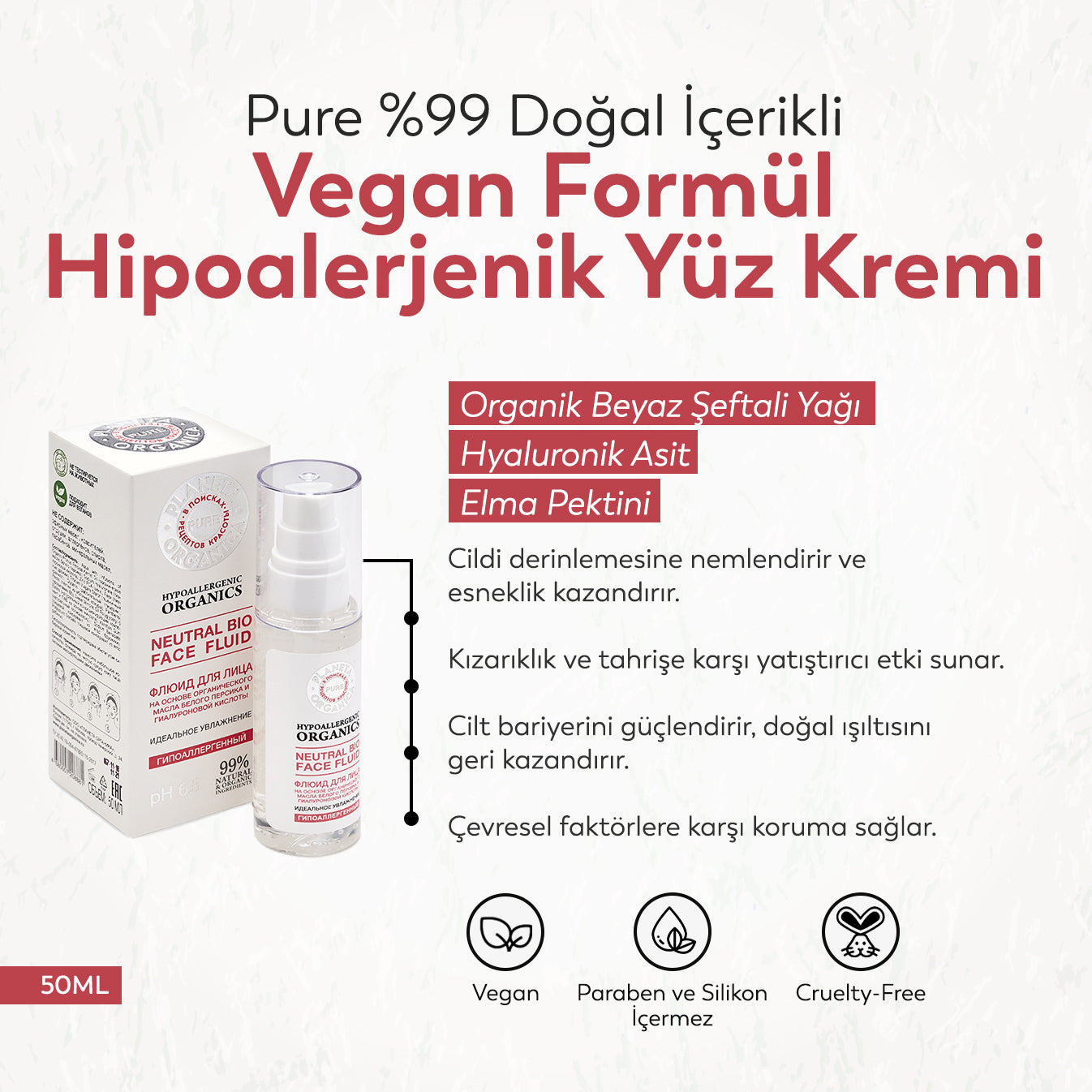Planeta Organica - Pure - %99 Doğal İçerikli Vegan Formül Hipoalerjenik Yüz Kremi (50 ml)