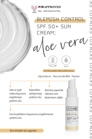 Skin401 SPF 50+ Leke Karşıtı Aloe Vera Nemlendiricili Güneş Kremi 50ml | mialoom