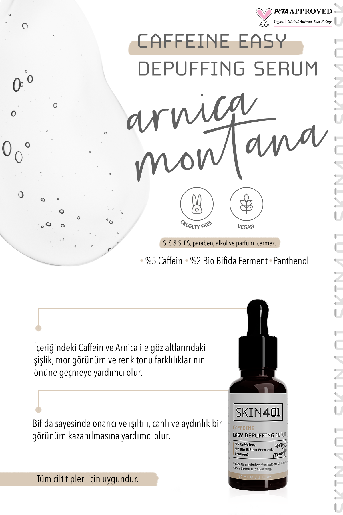 Skin401 %5 Kafein Göz Altı Şişlik ve Torbalanma Önlemeye Yardımcı Serum 30ml | mialoom