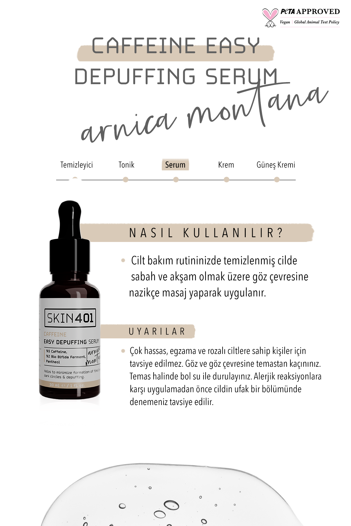 Skin401 %5 Kafein Göz Altı Şişlik ve Torbalanma Önlemeye Yardımcı Serum 30ml | mialoom