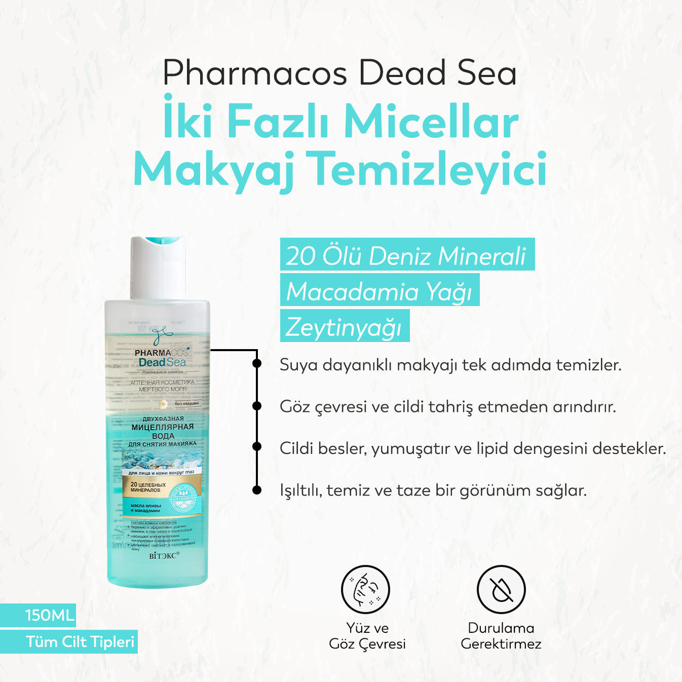 Vitex PHARMACOS DEAD SEA Yüz ve Göz Çevresi İçin İki Fazlı Micellar Makyaj Temizleyici (150ml)