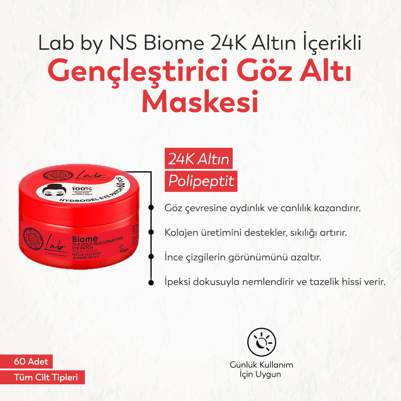 Lab by NS Biome 24K Altın İçerikli Gençleştirici Göz Altı Maskesi (60 Adet)