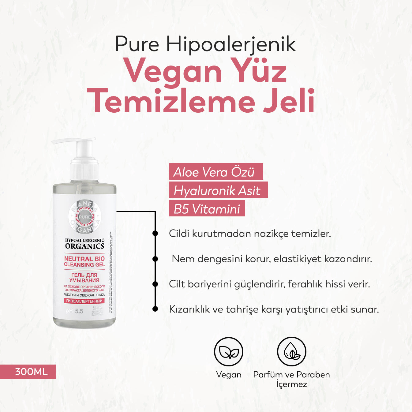 Planeta Organica - Pure - Vegan Formül Hipoalerjenik Jel Temizleyici (300 ml)