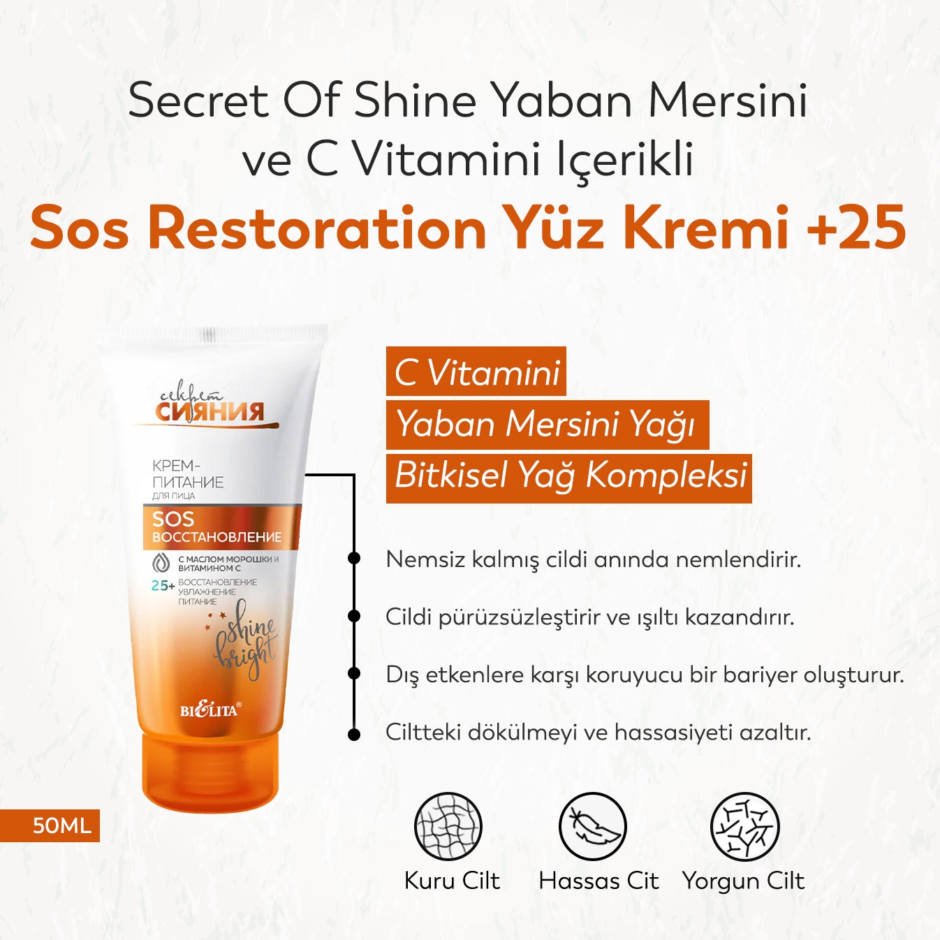 Secret Of Shine Yaban Mersini Ve C Vitamini Içerikli Sos Restoration Yüz Kremi 25 (50 ml)