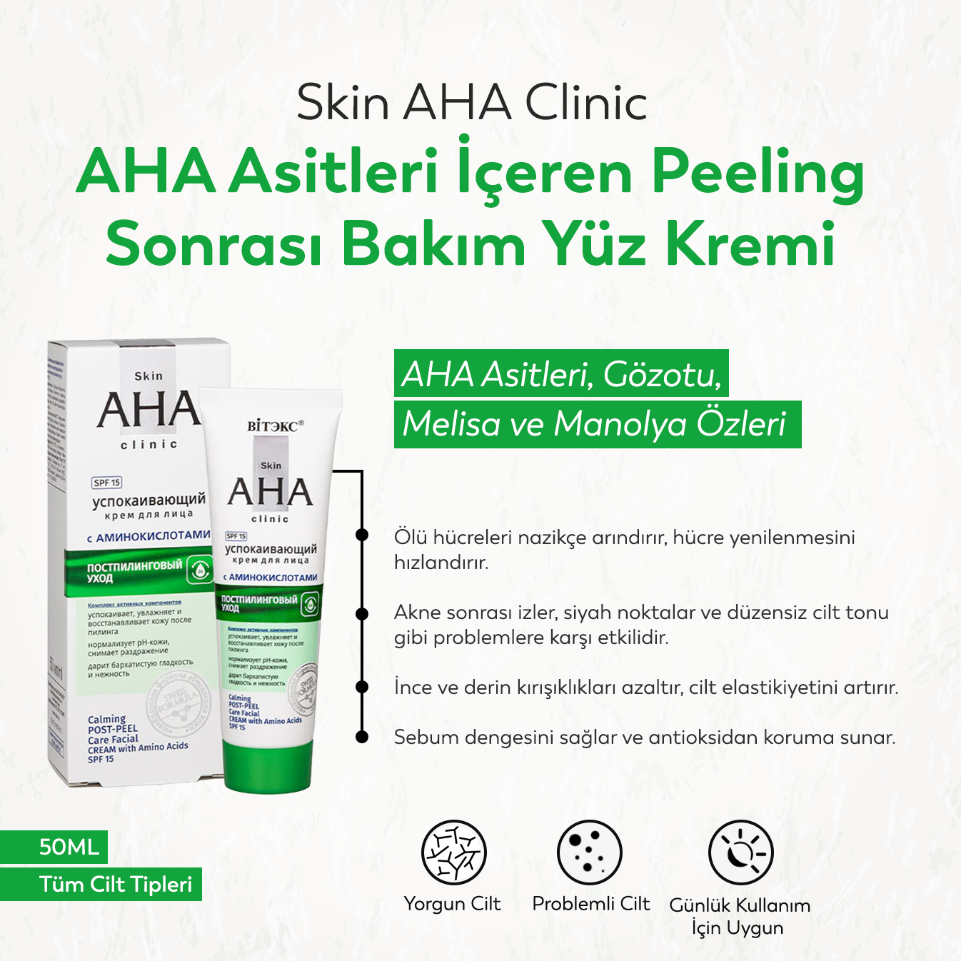Vitex Skin Aha Clinic Aha Asitleri Içeren Peeling Sonrası Bakım Yüz Kremi (50 ml)