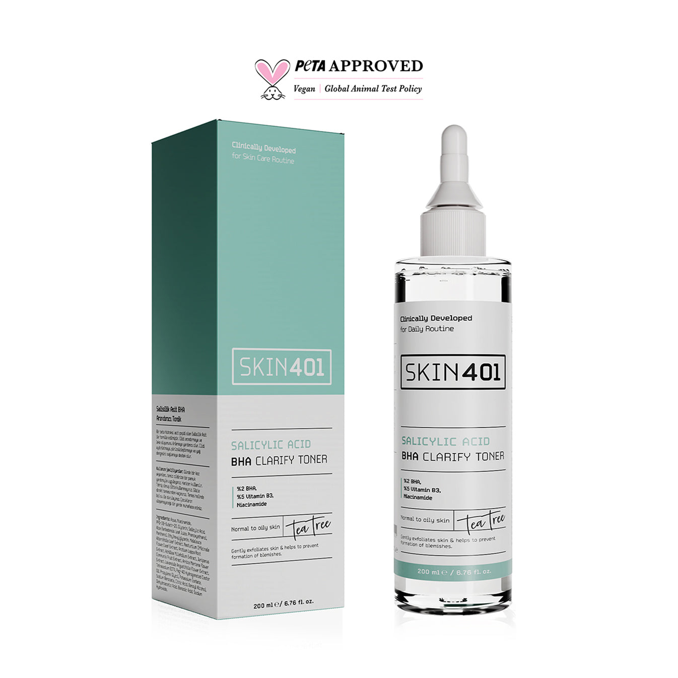 Skin401 %2 Salisilik Asit BHA Arındırıcı, Gözenek Sıkılaştırıcı Siyah Nokta Karşıtı Tonik 200ml