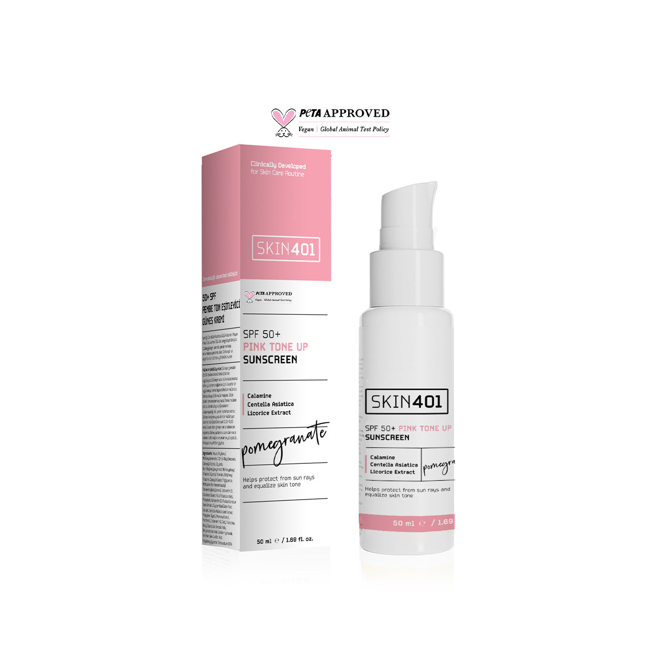 Skin401 SPF 50+ Pembe Ton Eşitleyici Güneş Kremi (50 ml)