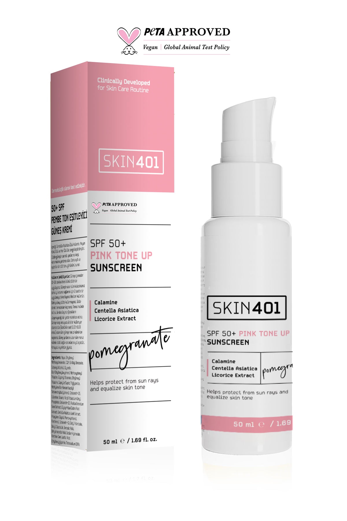 Skin401 SPF 50+ Pembe Ton Eşitleyici Güneş Kremi 50 ml