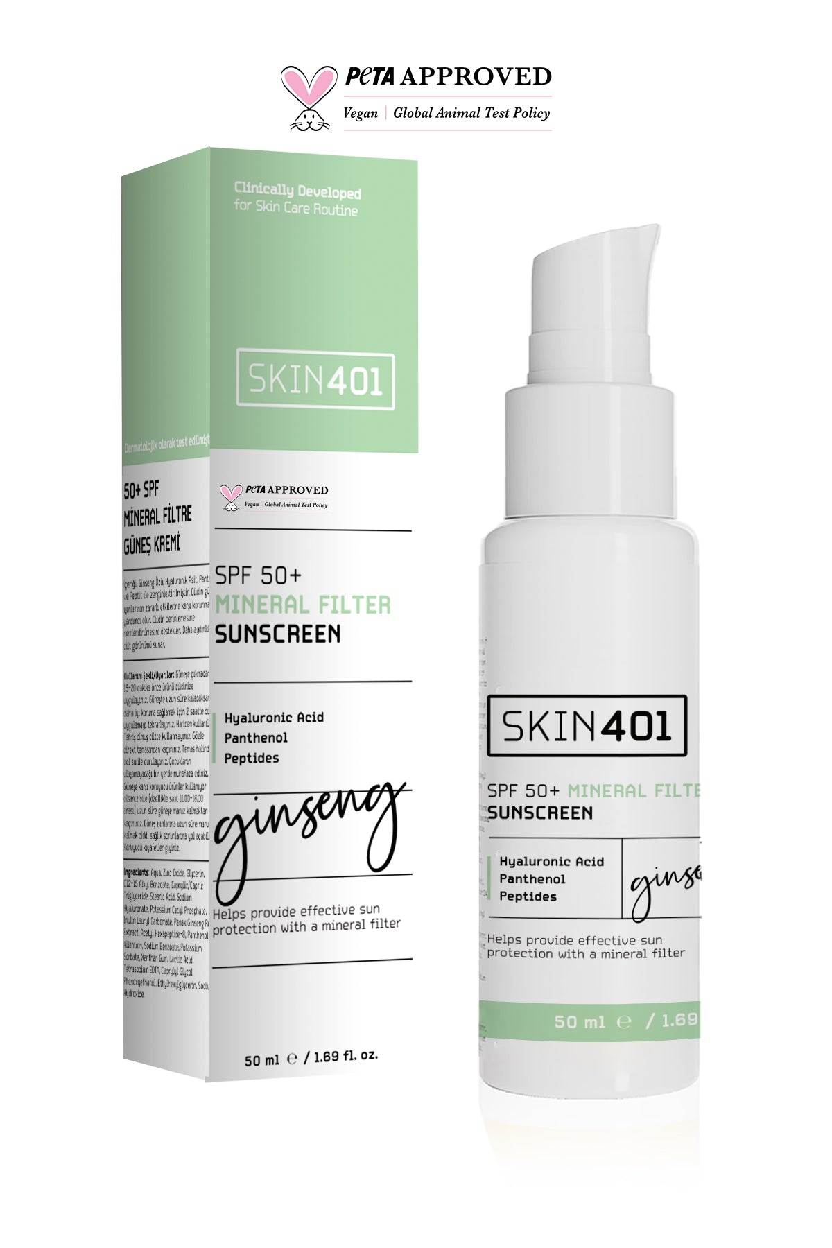 Skin401 SPF 50+ Mineral Filtre Güneş Kremi 50 ml