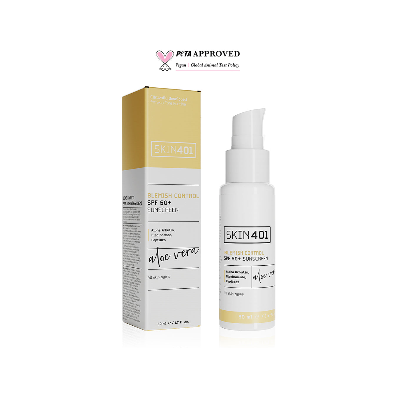 Skin401 SPF 50+ Leke Karşıtı Aloe Vera Nemlendiricili Güneş Kremi 50ml