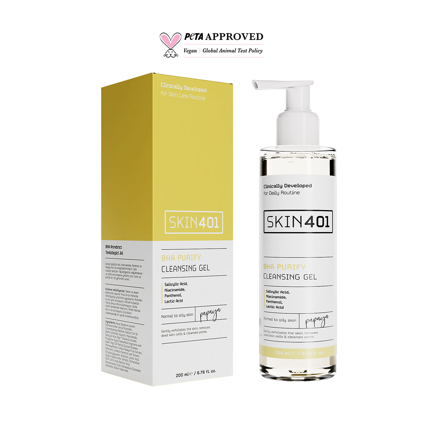 Skin401 BHA Arındırıcı Siyah Nokta Karşıtı Yüz Temizleme Jeli 200ml
